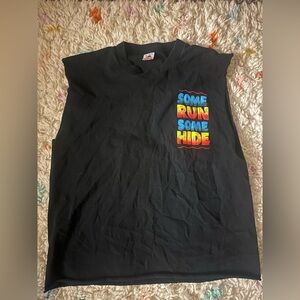 Fruit of the Loom Black Crew Neck Tee sleeveless awesome print 1994